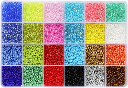Tamaño 8/0 - Cuentas de semillas de vidrio de 0.118 pulgadas (0.118 in) con caja organizadora para fabricación de joyas (24 juegos multicolor