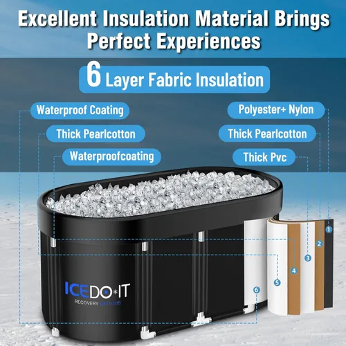 Miniatura 4 de Tomaje Bañera de hielo ovalada extragrande de 129 galones para atletas, bañera plegable con múltiples capas para recuperación después del ejercicio