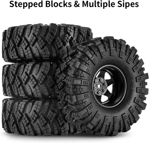 Miniatura 4 de INJORA Juego de neumáticos de barro 1.9 S5 Offset -0.350 in Beadlock llanta para 1/10 RC Crawler Car Axial SCX10 90046 UTB18 TRX4 SCX10 Pro (negro)