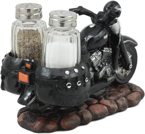 Miniatura 3 de Ebros Gift Spice Up The Open Roads Old Retro Vintage Black Chopper Motocicleta Sal y Pepper Shakers Holder Stand Figurine Choppers Bikers