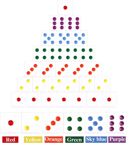 Miniatura 5 de Gejoy Juego de 50 dados de seis caras de 0.632 pulgadas (0.630 in), color blanco con puntas multicolores, juego de dados de esquina cuadrada