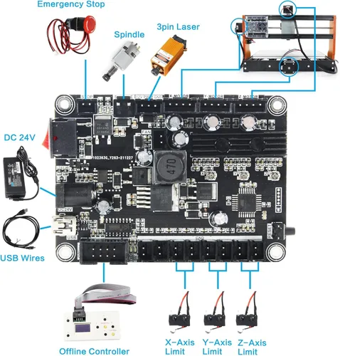 Miniatura 7 de Router CNC 3018-PRO mejorado para grabado, máquina de grabado de 300x180x45mm con interruptores de límite, parada de emergencia, husillo de 10000rpm