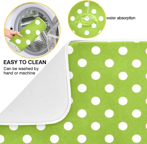 Miniatura 2 de Tapete de secado de platos verde para cocina, tapete de secado de microfibra verde menta con lunares blancos, tapete de secado de microfibra