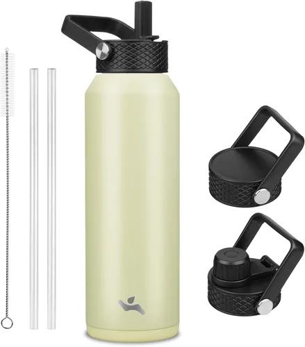 Miniatura 95 de Konokyo - Botella de agua aislada de 18 onzas, botellas deportivas de acero inoxidable con 3 tapas, verde militar