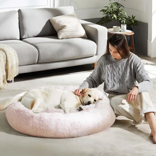 Miniatura 61 de WESTERN HOME WH Cama calmante para perros y gatos, dona acogedora anti-ansiedad, cama redonda cálida y acogedora de piel sintética, suave y azul