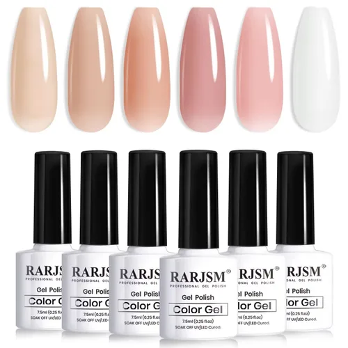 Miniatura 24 de RARJSM Juego de Esmaltes de Gel Nude Colección Jelly Pink de 6 Colores Naturales Transparentes Rosa Translúcido Lechoso Malva Morado Marrón Claro