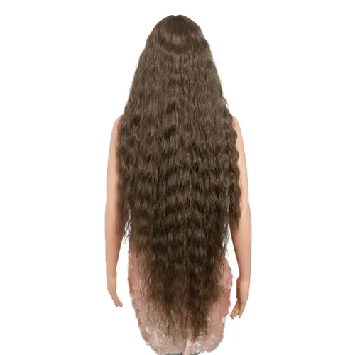 Miniatura 4 de Style Icon Pelucas de Encaje Frontal de 41" Largas Onduladas Sintéticas con Baby Hair Ombre Marrón Claro Estilo Bohemio Semi Atadas a Mano Densidad
