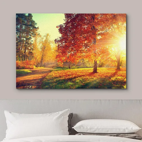 Miniatura 3 de wall26 Lienzo Impreso Arte de Pared Sendero a Través del Parque de Otoño Rojo y Naranja Naturaleza Vida Silvestre Fotografía Arte Moderno Rústico