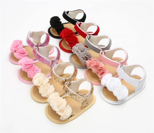 Miniatura 5 de Timatego Infant Baby Girls Summer Sandals with Flower Soft Sole Newborn Toddler First Walker Crib Dress Shoes