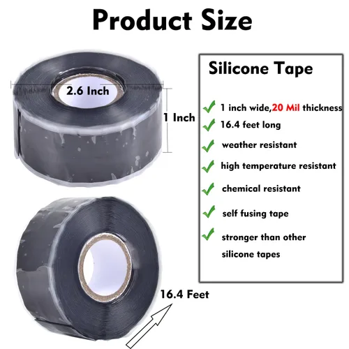 Miniatura 2 de Cinta de silicona de fusión autosellante, 1 pulgada de ancho, 16.5 pies, resistente y a prueba de fugas, de goma, impermeable, para agua