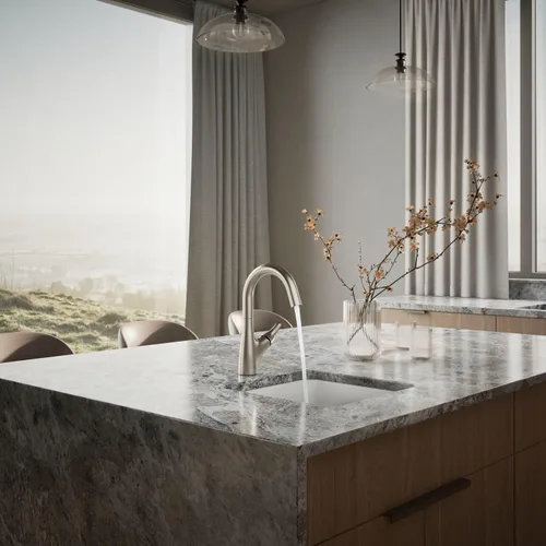 Miniatura 5 de KOHLER 30472-VS Rival - Grifo para fregadero de barra de un solo mango, boquilla oscilante arqueada, 1.5 GPM, memoria de temperatura, acero