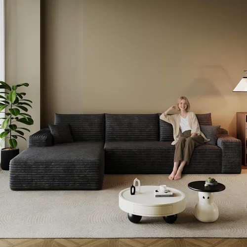 Miniatura 12 de Sofá modular en forma de L de 96 pulgadas con diván, moderno y cómodo sofá de pana para sala de estar, sofá de espuma viscoelástica, no requiere
