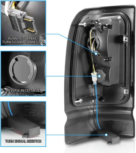 Miniatura 6 de AmeriLite para 1994-2001 Dodge Ram 1500 2500 3500 camión, lámparas LED de repuesto de tubo C-Bar negro para señal de luces traseras, par - lado
