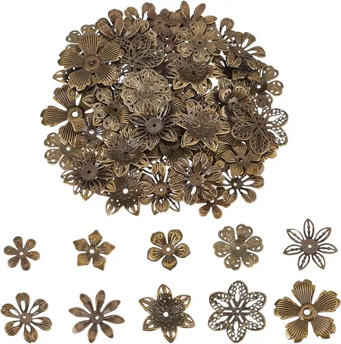 Miniatura 7 de PandaHall - 200 tapas de cuentas de flores, 10 estilos de cuentas espaciadoras de filigrana, tapas de cuentas de metal para aretes de bricolaje