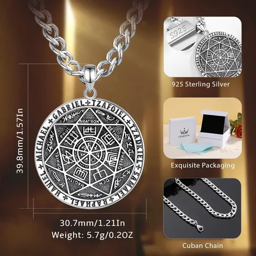 Miniatura 171 de CELESTIA Medallas de plata de ley 925 San Miguel/San Cristóbal/San Benito/San Gabriel/Virgen María/Jesús/Caravaca/Metatrón/Sello de los Siete