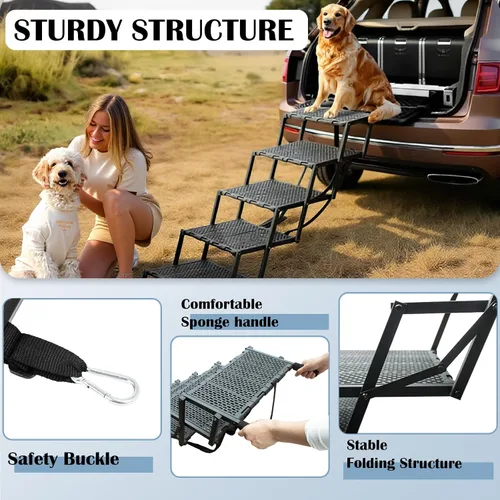 Miniatura 5 de Rampa para perros para automóvil, SUV y camión, escaleras portátiles para mascotas con superficie antideslizante y fácil de limpiar, escalón