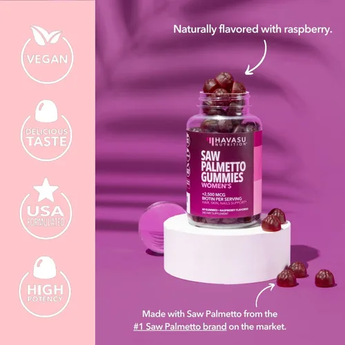 Miniatura 9 de Saw Palmetto para mujeres con 2500 mcg de biotina - Bloqueador de DHT y cabello, piel, gomitas de salud de uñas - 60 unidades - Soporta cerraduras