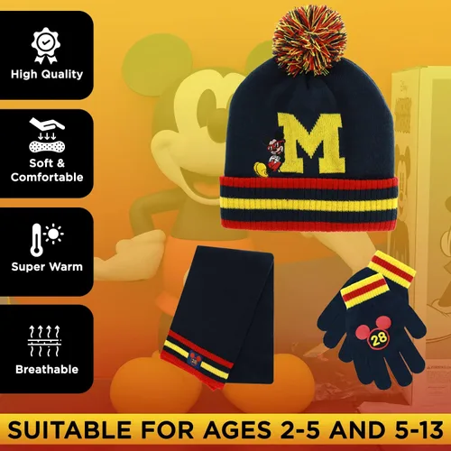 Miniatura 3 de Mickey Mouse - Gorro de invierno para niños bufanda y guantes de nieve juego de 3 piezas suave y cálido para exteriores para niños y niños pequeños