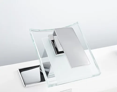 Miniatura 3 de Grifo de Lavabo de Baño con Luz LED, Boquilla de Cascada de Vidrio que Cambia a 3 Colores, Mezclador de Agua Caliente y Fría, Manija Única, un Solo