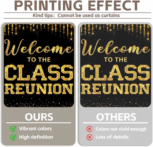 Miniatura 4 de Telón de fondo dorado de 96 x 60 pulgadas con texto en inglés "Welcome to the Class Reunion 20th 30th 40th Reunion Fotografía Fondo de Fiesta