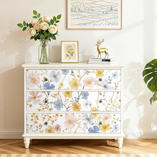 Miniatura 2 de FunStick Papel tapiz floral de acuarela para despegar y pegar, papel tapiz de flores silvestres extraíble, prepegado, blanco, azul, amarillo, rosa