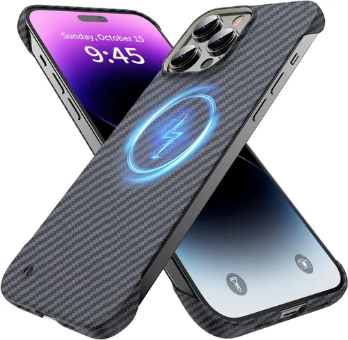 GRECAZO Funda magnética ultrafina y esmerilada suave al tacto, textura de fibra de carbono sin bordes para iPhone 14 Pro Max de 6.7 pulgadas,