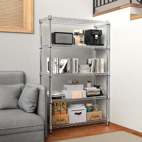 Miniatura 6 de M MZG 1250 lbs Estantería de alambre de acero resistente de 5 niveles Unidad de estanterías utilitarias Organizador de alambre de acero para el Cromo