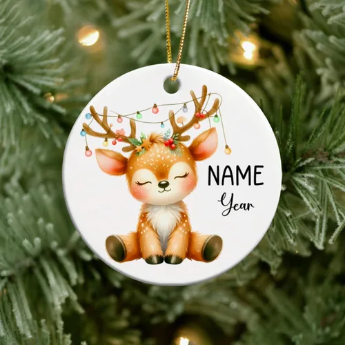 Miniatura 6 de Adorno personalizado de reno para la primera Navidad, adornos de cerámica de reno bebé para árbol de Navidad 2025, adorno de Navidad del primer