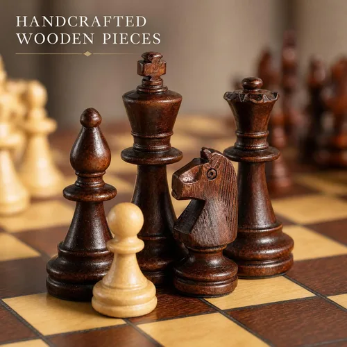 Miniatura 5 de Juego de ajedrez de madera magnético grande de 17 pulgadas, perfecto para adultos y principiantes, hecho a mano, juegos de mesa de diseño plegable