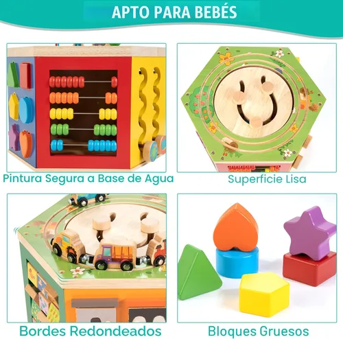 Miniatura 6 de Cubo de actividades grande, centro de juego de madera con temática de granja 9 en 1, juguete Montessori multiusos para bebés, niños pequeños y niños