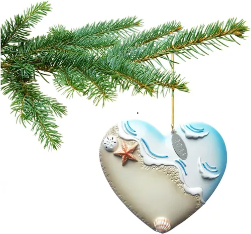 Miniatura 2 de Adornos de playa, adorno de Navidad de playa, conchas marinas, en forma de corazón, adorno costero – Fácil de personalizar en casa – Viene en una