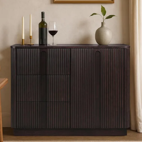 Miniatura 7 de Teamson Home Aparador de estilo escandinavo de 42 pulgadas de ancho con 3 cajones, 1 puerta y estante ajustable, marco de madera maciza, para abrir