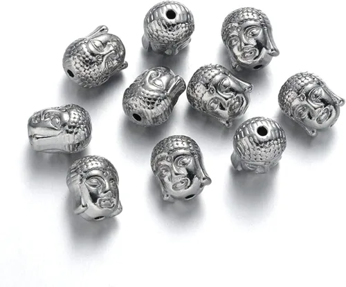 Miniatura 14 de Craftdady 60 cuentas espaciadoras de cabeza de Buda tibetano, 3 colores, cuentas de metal espiritual budista de 10-11x9-0.394 in de doble cara