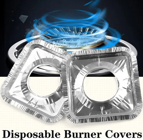 Miniatura 5 de Waytiffer Revestimientos para quemadores de gas (paquete de 50) cubiertas cuadradas de papel de aluminio desechables de 8.5 pulgadas para quemadores