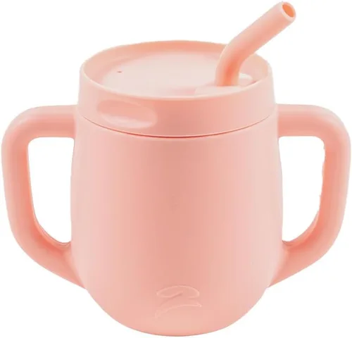 Taza de entrenamiento de silicona 3 en 1 con popote y tapa, vasos de transición de destete para bebés de 6 meses en adelante, a prueba de derrames,
