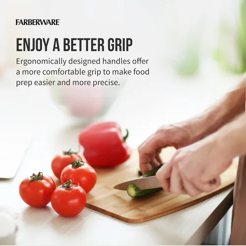 Miniatura 5 de Farberware EdgeKeeper - Juego de cuchillos de cocina de acero inoxidable estampado con bloque autoafilable, asas ergonómicas, se recomienda lavar a
