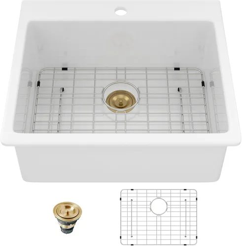 Miniatura 13 de Sarlai White Undermount/Drop In Kitchen Sink 24 x 18 Inch Laundry Sink 11 Inch Extra Deep White Fireclay Ceramic Single Bowl Dual-mount Utility