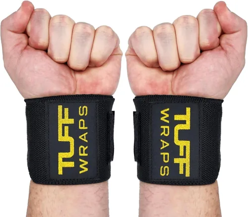 Miniatura 9 de Muñequeras TuffWraps de 16": sin presillas para el pulgar, muñequeras de gimnasio de calidad para levantamiento de pesas, press de banca