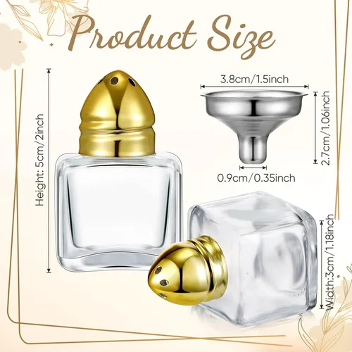 Miniatura 2 de Uiifan Juego de 12 piezas 0.5 oz de forma cúbica, pequeños saleros y pimenteros con tapas tonales, frascos de condimentos de vidrio transparente