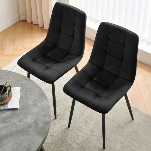 Miniatura 4 de NORDICANA Juego de 2 sillas de comedor, sillas de cocina tapizadas, sillas laterales de terciopelo negro con cómodos cojines y patas de metal