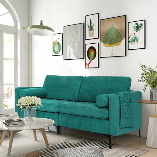 Miniatura 3 de KOMFOTT Sofá de dos plazas, tapizado para sala de estar, asientos de dos plazas modernos con 2 almohadas de refuerzo, bolsillo para revista, sofá