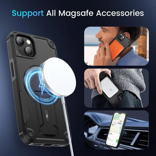 Miniatura 3 de Caka Funda para iPhone 13 y Funda para iPhone 14 [Compatible con Magsafe] [Soporte Invisible Integrado] [Protección Resistente contra Caídas] A