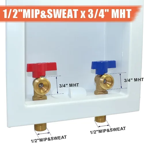 Miniatura 2 de TTFLEX - Caja de salida para lavadora con válvulas de bola de latón de un cuarto de vuelta, 1/2 pulgada x 3/4 pulgadas MHT