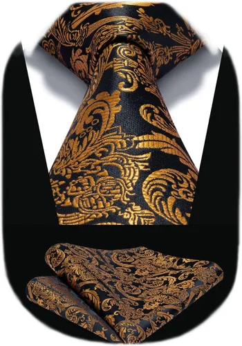 Miniatura 61 de HISDERN Corbatas para hombre, corbata de cachemira y bolsillo cuadrado tejido clásico floral para hombre, corbata de fiesta de boda