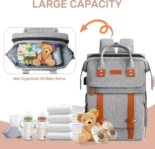 Miniatura 2 de Mochila para pañales con cambiador, bolsa de pañales grande, bolsa de pañales multifuncional, bolsa de bebé, gris