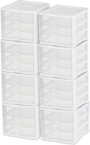 Sterilite ClearView - Sistema organizador de almacenamiento compacto de 3 cajones (8 unidades)