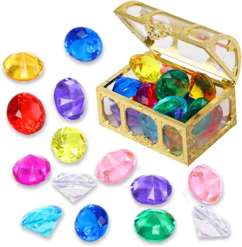 Miniatura 8 de XIJUAN Juguetes de buceo de gemas para piscina, juguetes de arena, cofre del tesoro de diamantes de 14 colores, juego de verano de buceo pirata