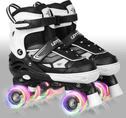Miniatura 8 de Patines de ruedas para niños y niñas, patines cuádruples ajustables de 4 tallas con todas las ruedas iluminadas para principiantes, deportes