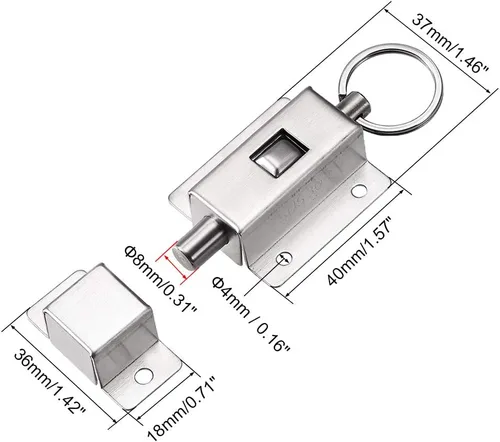 Miniatura 2 de uxcell Perno de barril de puerta, acero inoxidable 304 anillo de tracción de resorte con bloqueo deslizante automático con tornillo, 2 piezas