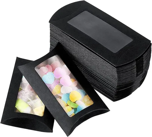 AKOAK 30 fundas de almohada de papel kraft de 5.7 x 2.95 pulgadas con ventana transparente, caja de embalaje de dulces, caja de regalo favorita de